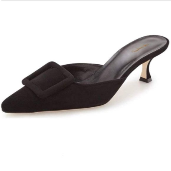 XYD Black Pointy Toe Kitten Heel Mules - Picture 1 of 10